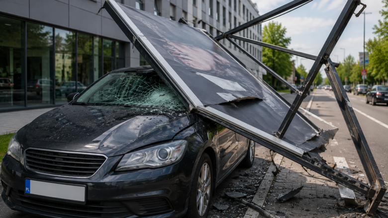 Ubezpieczenie samochodu a szkoda po uszkodzeniu auta przez źle zamocowaną reklamę – kto odpowiada?